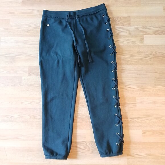 True Religion Lace Detail Jogger Sweatpants Black Size Medium - Picture 1 of 8